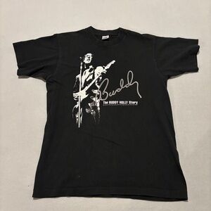 Vintage 90s The Buddy Holly Story Size Large Black Single Stitch Graphic Movie